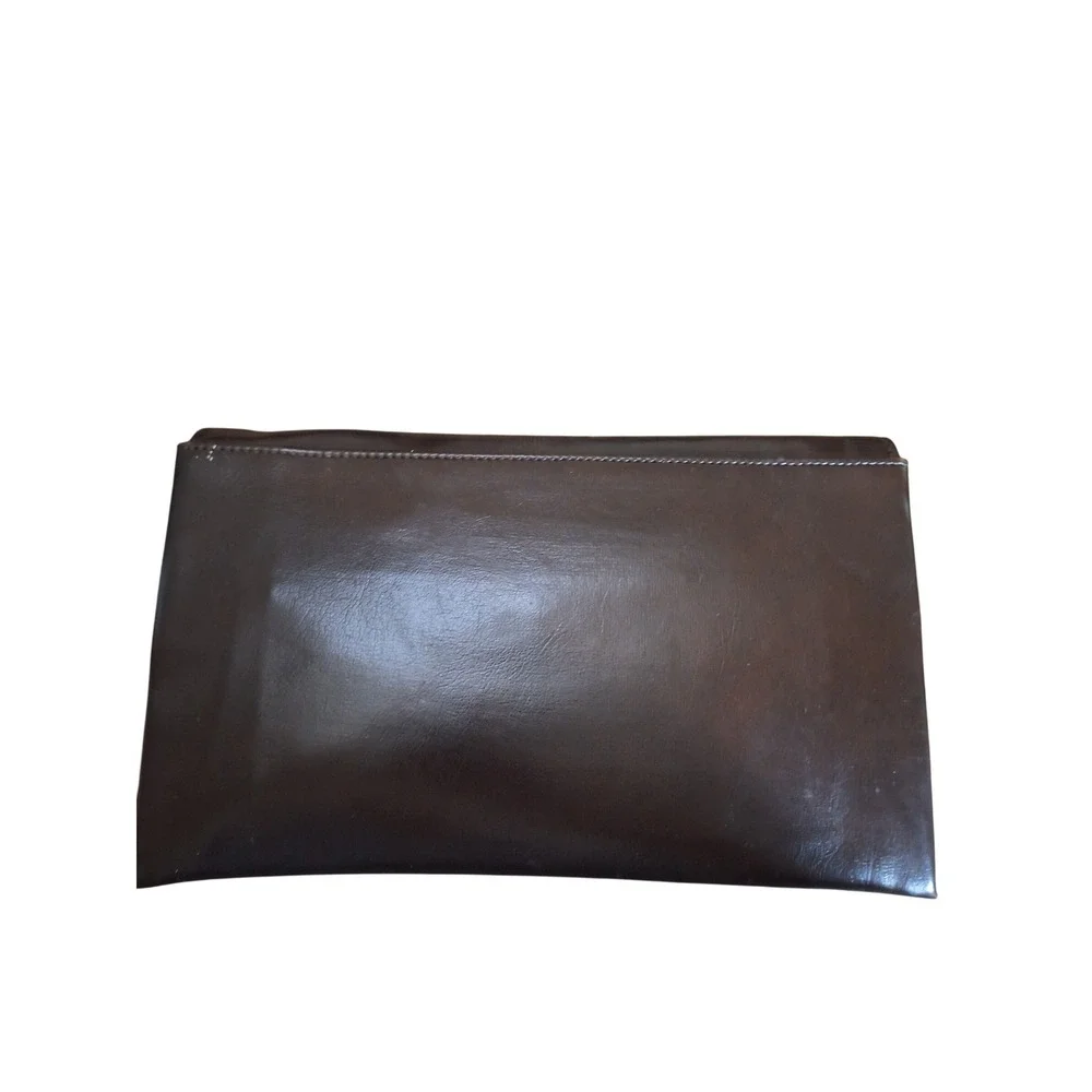 Vintage Art Deco Dark Brown Faux Leather Envelope Clutch Bag with Mirror Accent